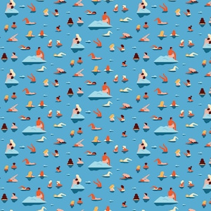 Swimmers in Blue | Simple Pleasures by Naomi Wilkinson | FIGO Fabrics 90307-42 | 100% Cotton Quilting Fabric | Yardage