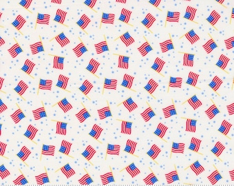 USA Flags on White | Holiday Americana by Stacy Iest Hsu | Moda Fabrics 20763-11 | Cotton Quilting Fabric | Patriotic