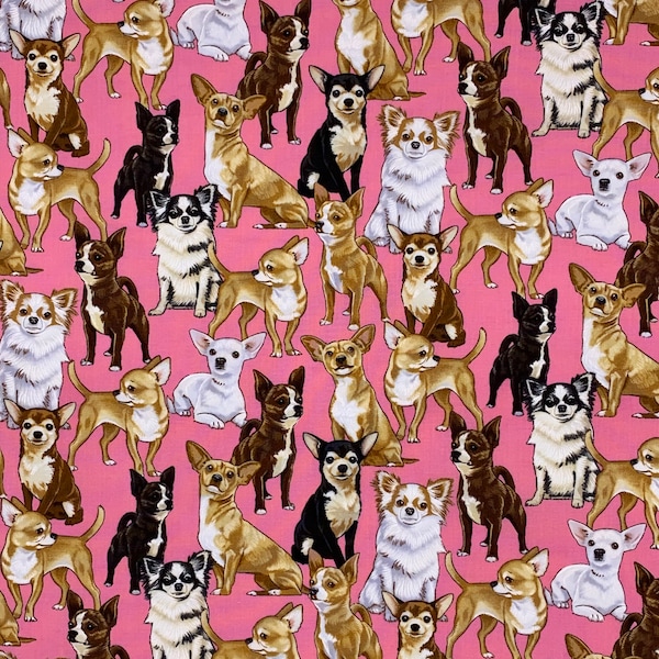 Chihuahua's on Pink | Dog Breeds Collection by Timeless Treasures GM-C3191 | 100% Cotton Quilting Fabric | Novelty Fabric  | Dog Obsessed