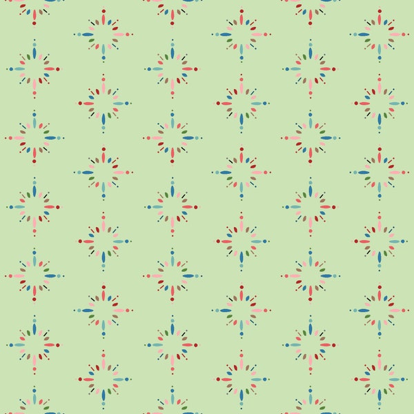 Sputnik in Green | Happiness is Homemade by Kris Lammers | Maywood Studio MAS9867G | 100% Cotton Fabric | Geometric | Fat Quarters | Yardage