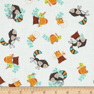 ON SALE | Forest Critters in White | Let&#39;s Go by Andrea Turk | Camelot Fabrics 9140404 | Cotton Quilting Fabric | Fat Quarters | By the Yard