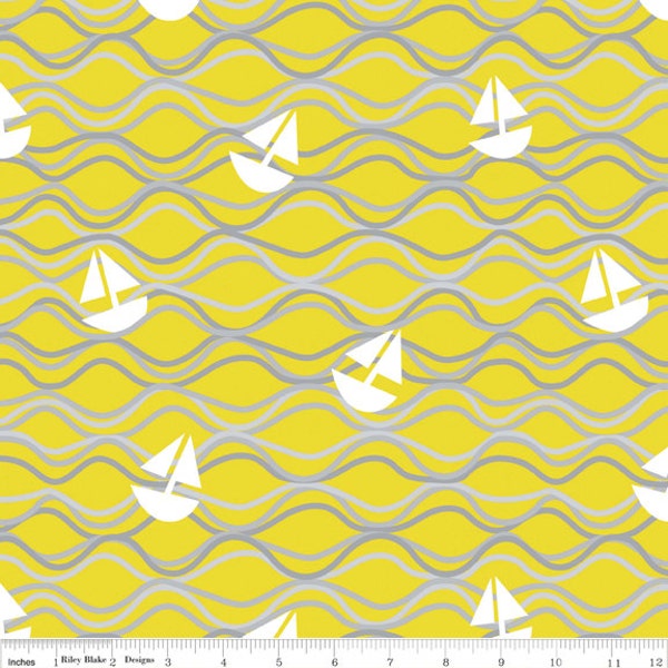 ON SALE | Come About in Citron Yellow | Maritime Modern by Marin Sutton | Riley Blake Designs C3292 | 100% Cotton Fabric | Nautical Yardage