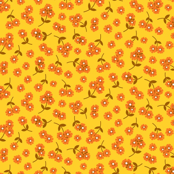 Daisies in Yellow | Butterscotch by Dana Willard | FIGO Fabrics 90182-52 | Yellow, Orange | Cotton Quilting Fabric | Floral Print