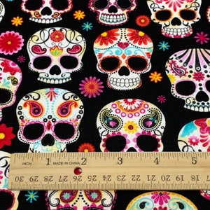 Sugar Skulls in Black Timeless Treasures Fabric C4139 100% Cotton ...