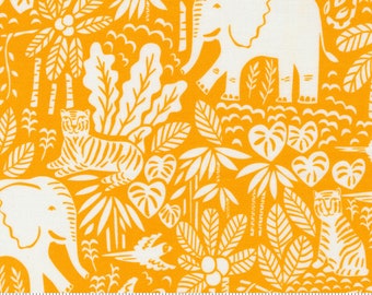 Jungle Scene in Tiger Yellow | Jungle Paradise by Stacy Iest Hsu | Moda Fabrics 20785-14 | Cotton Quilting Fabric | Fat Quarters | Yardage