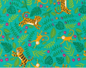 Jungle Fun in Peacock | Jungle Paradise by Stacy Iest Hsu | Moda Fabrics 20783-18 | 100% Cotton Fabric | Tropical Fat Quarters | Yardage