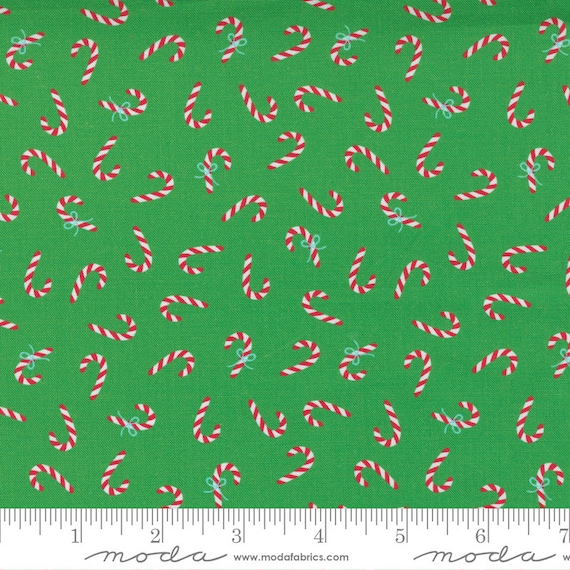 Candy Cane Love on Green | Holiday Essentials Christmas by Stacy Iest Hsu | Moda Fabrics 20743-14 | Cotton Fabric | Novelty Winter