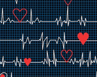 Heart Monitor Blue Grid | Calling All Nurses by Whistler Studios | Windham Fabrics 37302-1 | Cotton Quilting Fabric | Yardage