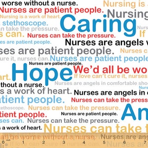 Positive Words in White | Calling All Nurses by Whistler Studios | Windham Fabrics 37301-X | Cotton Quilting Fabric | Fat Quarters | Yardage