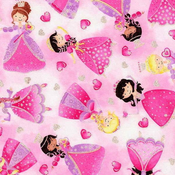 Princesses scintillantes en rose | Brillance et brillance pour des trésors intemporels CM8234 | Tissu 100 % coton | Tissu fantaisie | Quartiers gras | Métrage