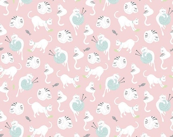 Cats with Yarn in Pink | Purrfect Day by My Minds Eye | Riley Blake Designs C9901 | Cotton Fabric | Cat Obsessed | Fat Quarters | Yardage