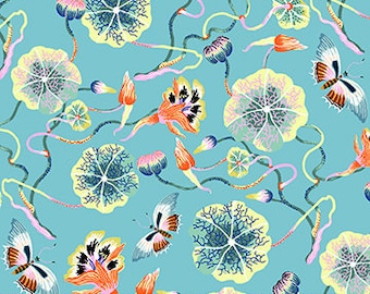 Nasturtium in Blue Multi | Forage by Sarah Gorden | FIGO Fabrics 90334-42 | 100% Cotton Quilting Fabric | Fat Quarters | Yardage