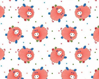 Piggy's in White | Little Red Barn by Viv Eisner | Studio E 51935-01 | Cotton Quilting Fabric | Blue, Red, White | Fat Quarters
