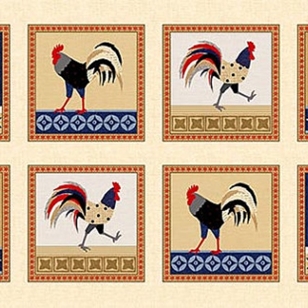 ON SALE | Rooster Fabric Panel | Cock A Doodle Doo by Debbie Taylor Kerman | Henry Glass & Co 6260-78 | 100% Cotton Quilting Fabric