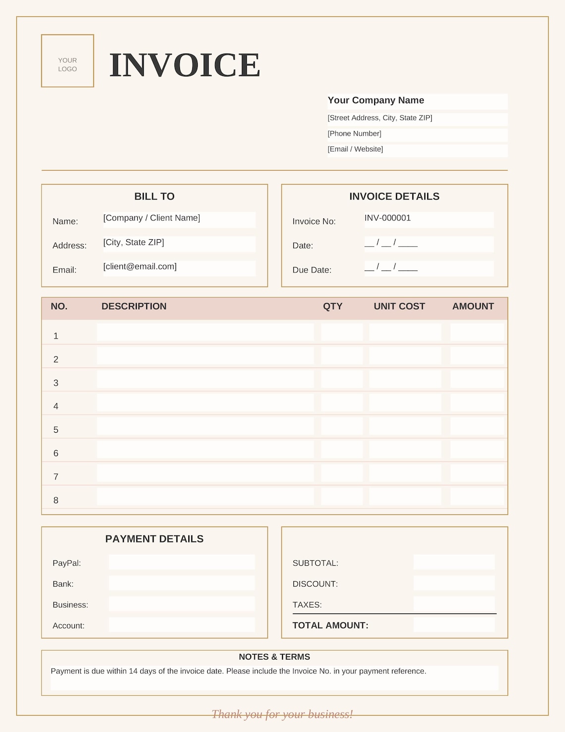 Invoice Template, Editable Invoice for Small Business, Create Invoice ...