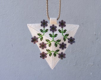Floral Triangle Necklace, Japanese Miyuki Beads, Woven Beads Necklace Beaded Necklace