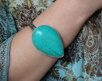 Turquoise Statement Bracelet, Bohemian  Bracelet Cuff - Healing Stone Gemstone Jewelry