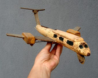 Vintage Handmade Wooden Airplane, Large Decorative Plane, Aviation decor, Pilot Home Decor 1950's