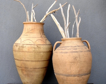 Vintage Large Clay Pot: Rustic Farmhouse Pottery Planter, 1960s Turkish Cauldron