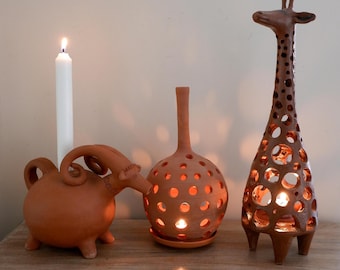 Vintage Handmade Pottery Luminary: Turkish Candle Holder, 1980s