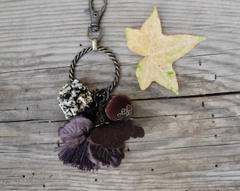 Earthy Bohemian keyring Chocolate Flower Keychain / Bag adornment