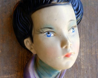 Art Deco Czech Face Wall Plaque - Plaster Wall Decor