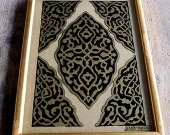 Vintage Reverse Painting Ottoman design, Wooden Frame Vintage 1970s Art