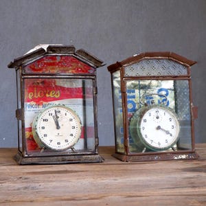 Vintage Tin & Glass Clock House: Rustic Display Case