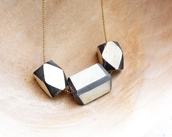 Geometry Necklace Wooden Diamonds Vintage Wood Brass