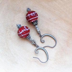 Deep Red Earrings Lampwork and Gunmetal image 3