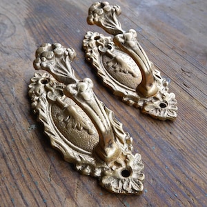 Vintage Bronze Floral Coat Hooks: Ornate European Decor, 1950s (Set of 2)