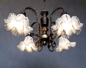 Murano Glass Chandelier: Handmade Colonial Style Ceiling Lamp, 1970s
