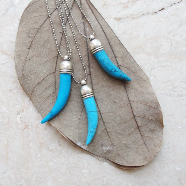 Tribal Tusk Necklace Turquoise Stone Horn Layer necklace