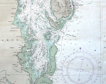 Vintage Fiji Islands Nautical Map: 1975 South Pacific Chart