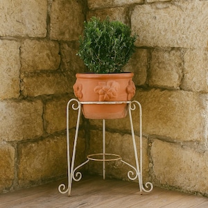 Vintage Metal Planter Holder: Rustic Botanical Display, 1970s