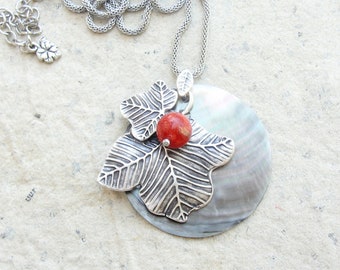 Shell and Coral Necklace - Berries and Leaves