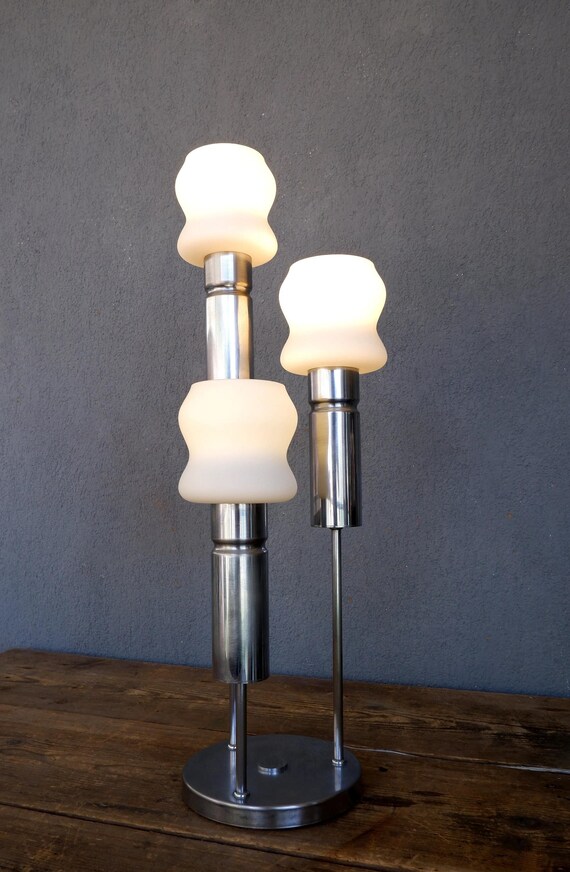 Vintage Chromed Brass Table Lamp: Mid Century Modern Triple Light