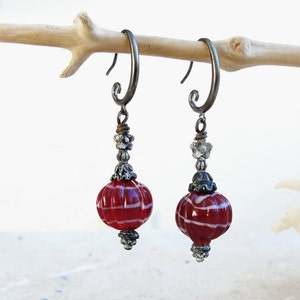 Deep Red Earrings Lampwork and Gunmetal image 2