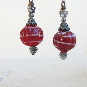 Deep Red Earrings Lampwork and Gunmetal image 4