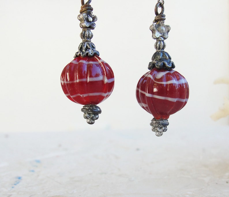 Deep Red Earrings Lampwork and Gunmetal image 4