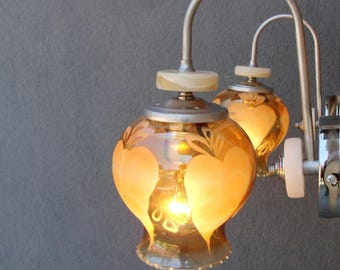 Vintage Chrome Wall Sconces: Marble & Handpainted Glass Lamps (Pair)