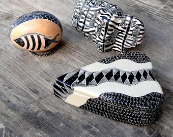 Vintage African Soapstone decor pieces, Hand carved Soapstone objects, rinket box, figurine 1980s