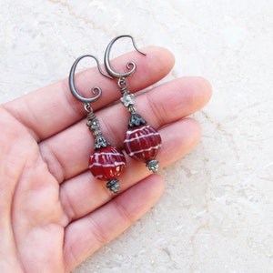 Deep Red Earrings Lampwork and Gunmetal image 5