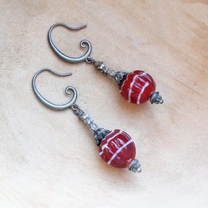 Deep Red Earrings Lampwork and Gunmetal image 1