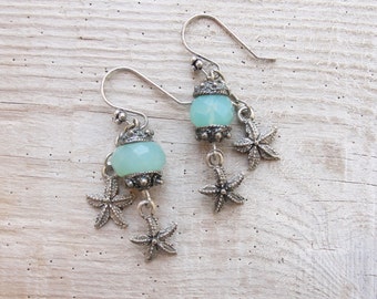 Starfish Chalcedony Earrings, Nautical Mermaid Earrings