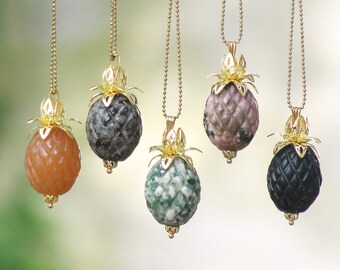 Pineapple Necklace Beach Jewelry Stone Brass Pick Your Flavor Jasper, Agate