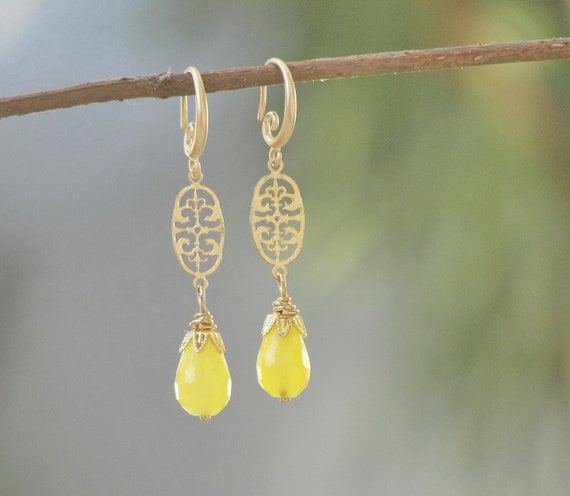 Yellow jade shop earrings