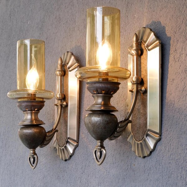 Apliques de pared vintage de vidrio verde con efecto huracán - Iluminación de los años 70