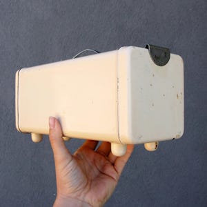 Caja de galletas esmaltada vintage de la década de 1940: Almacenamiento de cocina holandés