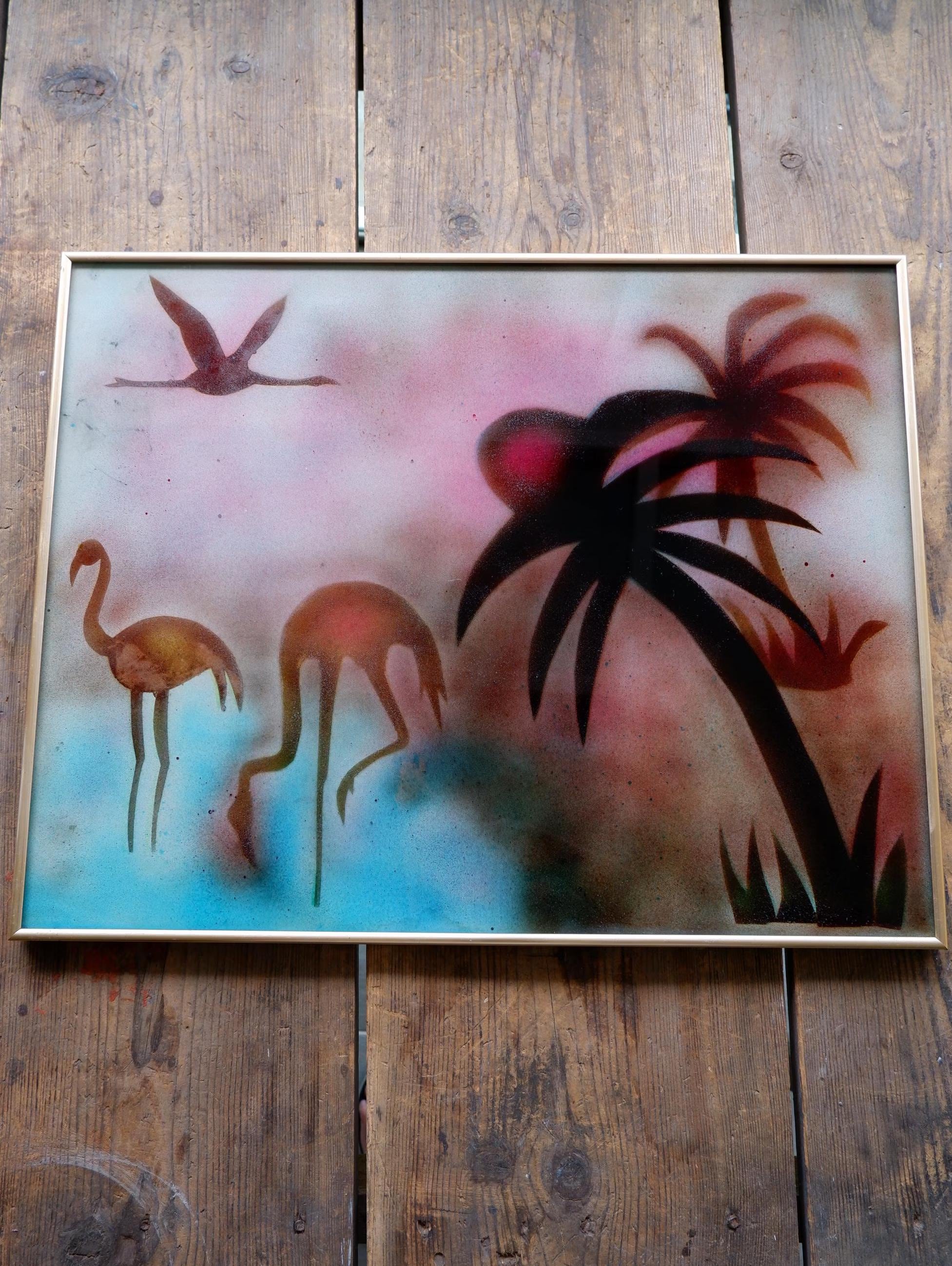 Vintage original oil painting flamingo - Etsy 日本